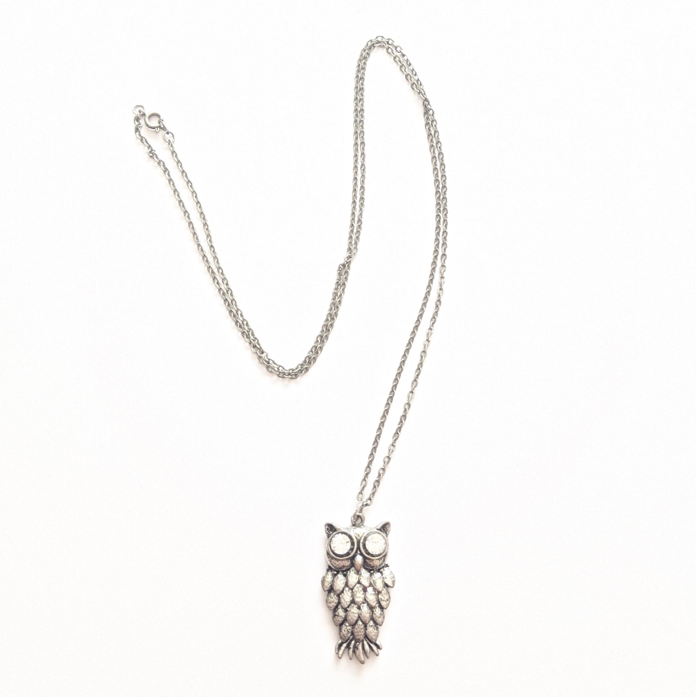Long Owl Necklace Crystal Eyes